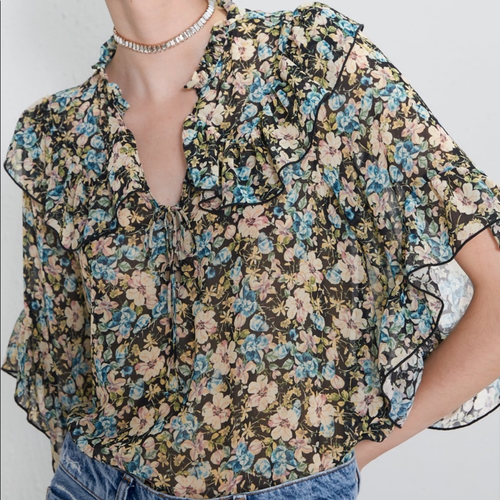 Zara Floral Print Ruffled Blouse